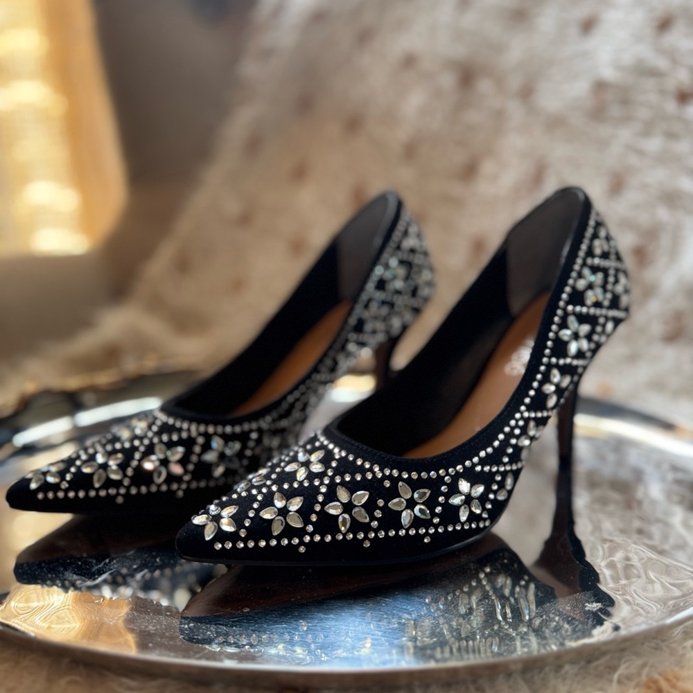 J.Renee Black Rhinestone and Suede Heels